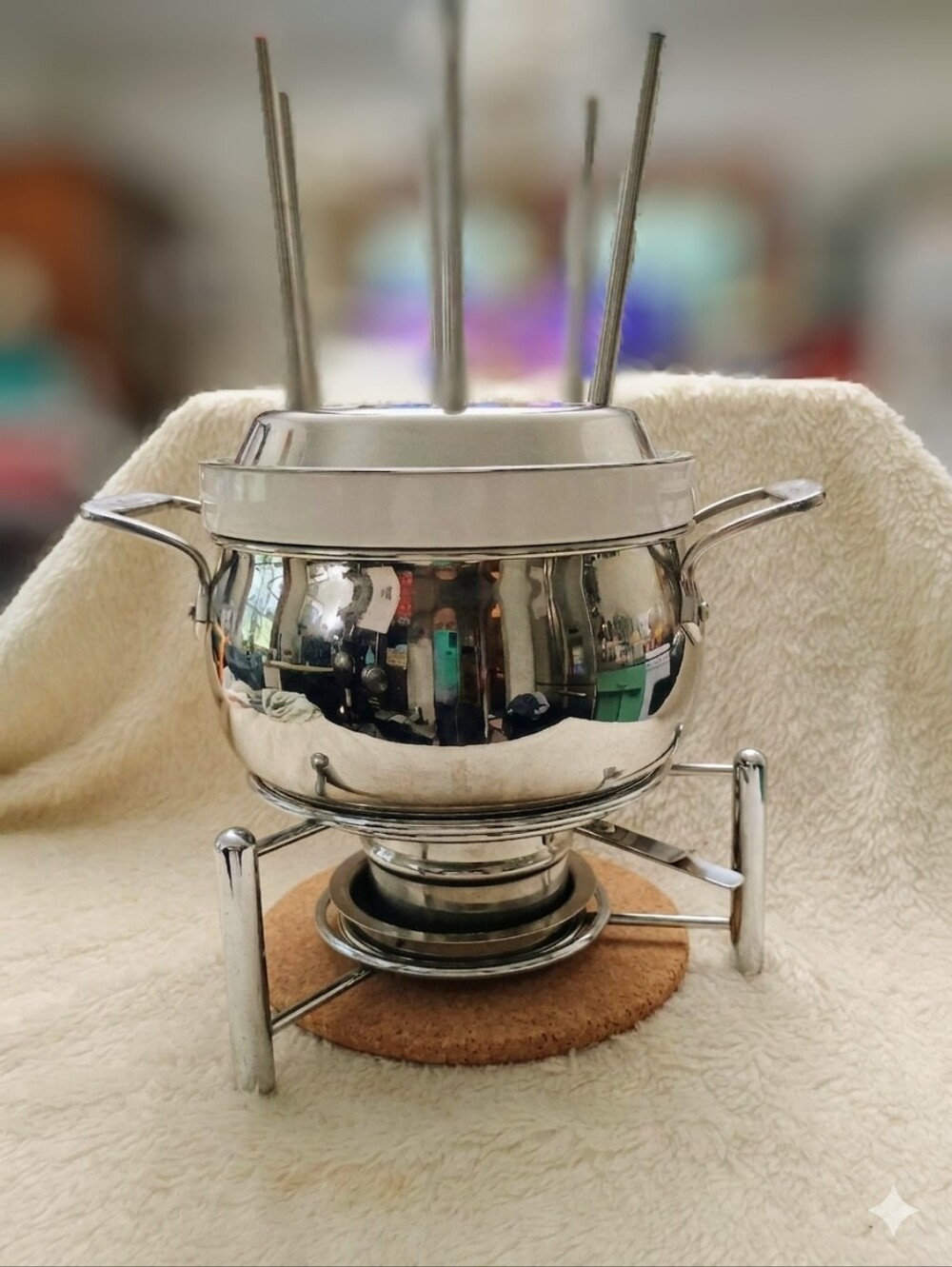 All-Clad Stainless Steel Fondue Set with Ceramic Insert & Forks